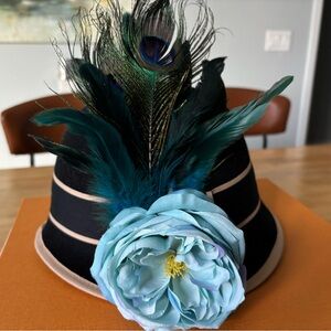 Elegant Black and Teal Feathered Hat